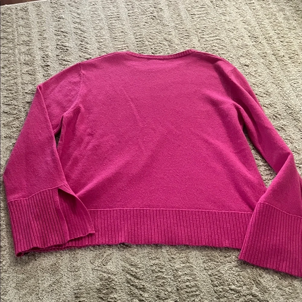 Bianco & Blu Fuchsia Pink Italian Crewneck Cashmere Wool Boxy Sweater Large